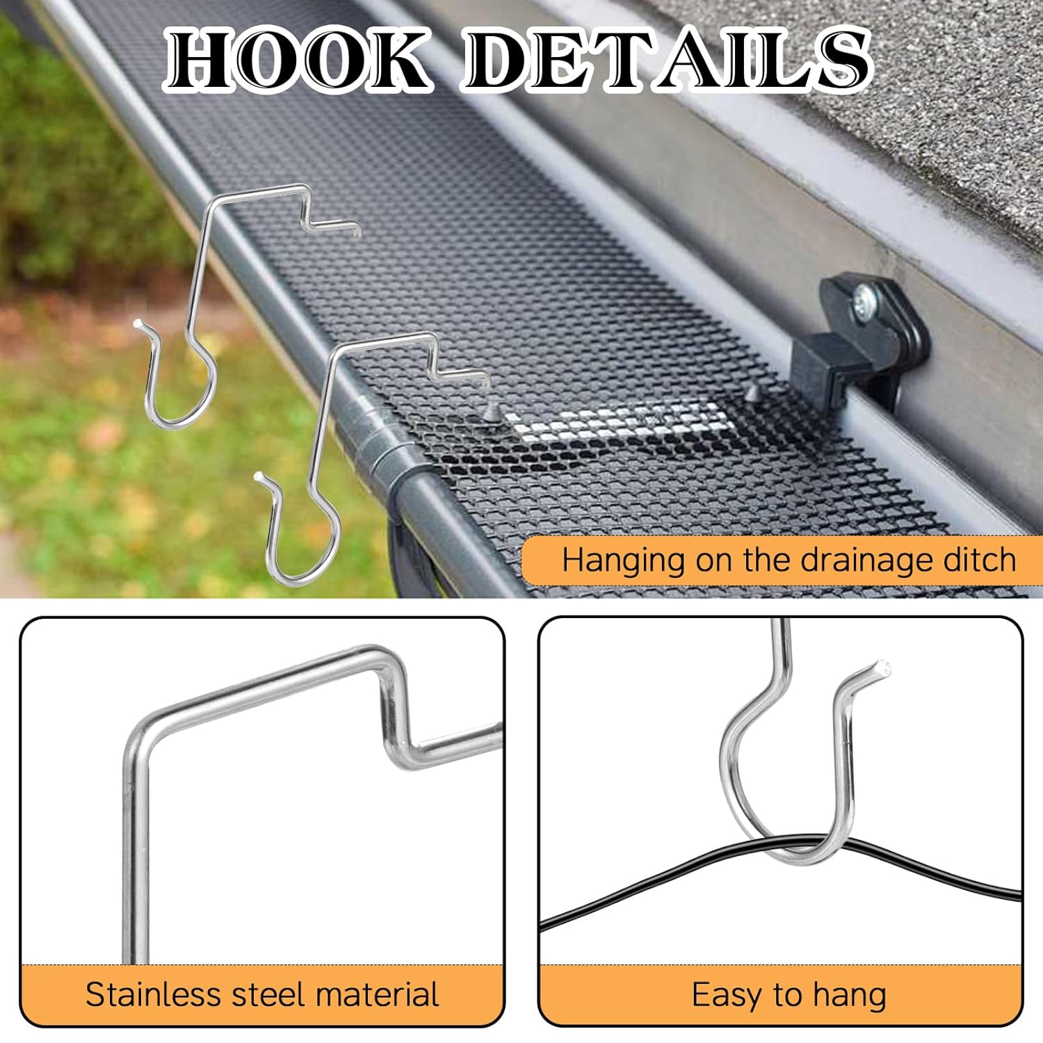 Christmas Light Hooks For Perforated Mesh Gutter Guards Metal Christmas Light Ornament Clips Hangers Gutter Guards Grid Hooks For Xmas Outdoor Hanging Decorations (50, Silver)