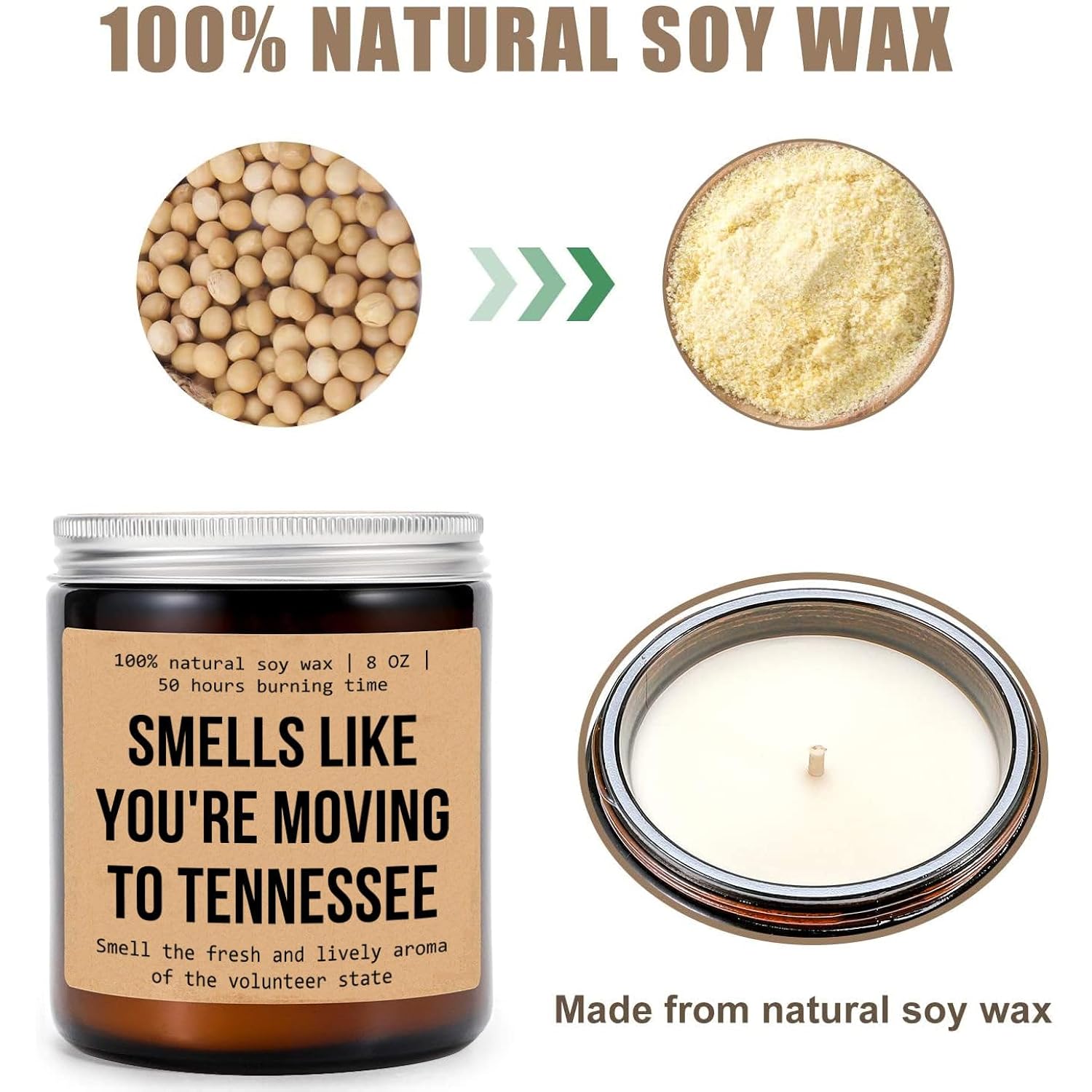 Smells Like You'Re Moving To Tennessee Candle - Moving To Tennessee Gift - Tennessee Housewarming Gift - Aromatherapy Glass Candle Jar - Non-Toxic Ingredients