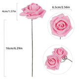 Pink Glitter Roses 30Pcs Pink Roses Artificial Flowers With Glitter 2.56" Artificial Roses With Stems Fake Pink Roses For Baby Shower Decorations Flower Centerpieces For Table (Pink)