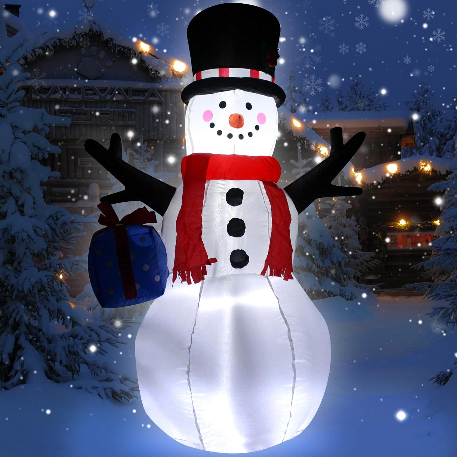 Christmas Inflatable Snowman Decoration,4 Feet Blow Up Snowman With Hat Red Scarf Outdoor Decor Built-In Led Lights,Perf