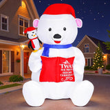 8Ft Giant Christmas Inflatable Polar Bear With Penguin Decoration, Led Light Up & Built-In Speaker, Blow Up Outdoor Indo