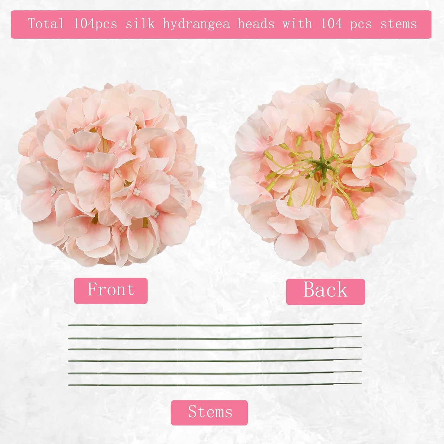 Hydrangea Artificial Flower 104 Pcs Silk Flower Heads With Stems, Blush Full Flowers Heads For Home Weddings Centerpieces Valentine'S Day Party Decor (Light Pink)