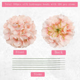 Hydrangea Artificial Flower 104 Pcs Silk Flower Heads With Stems, Blush Full Flowers Heads For Home Weddings Centerpieces Valentine'S Day Party Decor (Light Pink)
