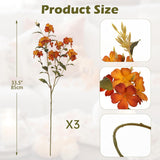 Fall Artificial Hydrangea Flower Stems, 33.5" Silk Blossom Sprays With Bendable Stems, Set Of 3 Faux Floral Branches For Tall Vase Arrangements, Orange