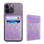 Self-Adhesive Leather RFID Phone Wallet, Stick-On Card Holder - Glitter Purple