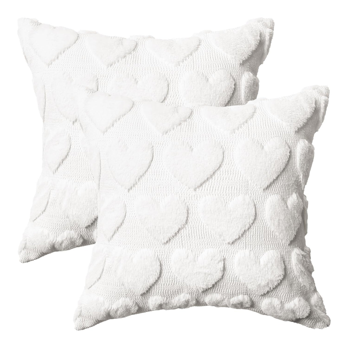 Valentine'S Day Love Heart Cream White Throw Pillow Covers Set Of 2, 18 X 18 Inch Anniversary Wedding Home Decor Soft Plush Faux Fur Jacquard Cushion Case For Sofa Couch