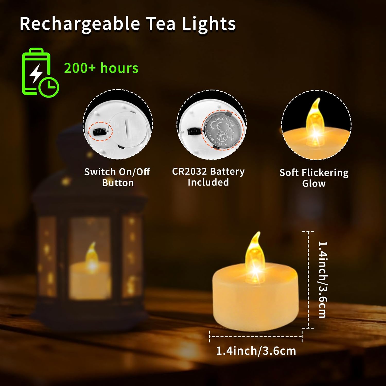 Tea Lights Flameless Candles, 100 Pack Warm Yellow Battery Operated Flickering Candles 200+ Hours Ideal For Home Decoration Outdoor Wedding Parties (100Pack Warm Yellow)