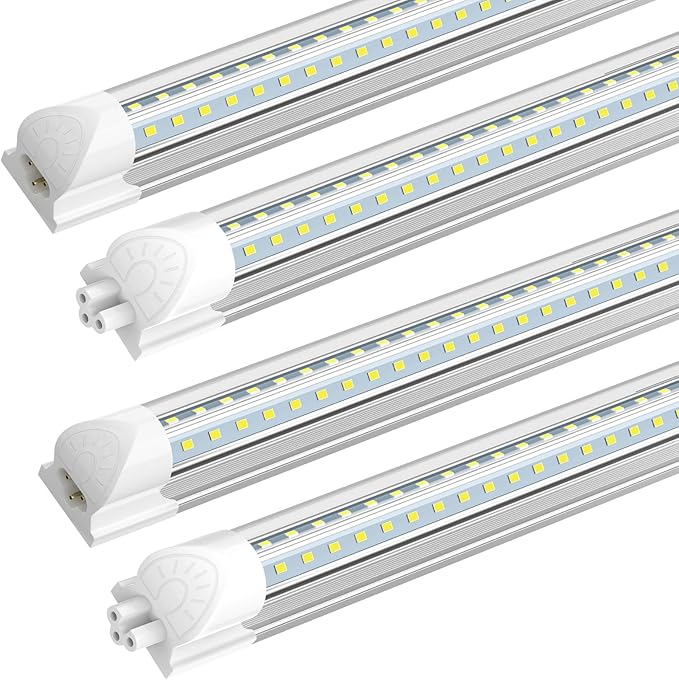 4 Pack 4FT LED Shop Lights 45W 6300LM 5000K V Shape Linkable T8 Fixtures for Garage Workshop