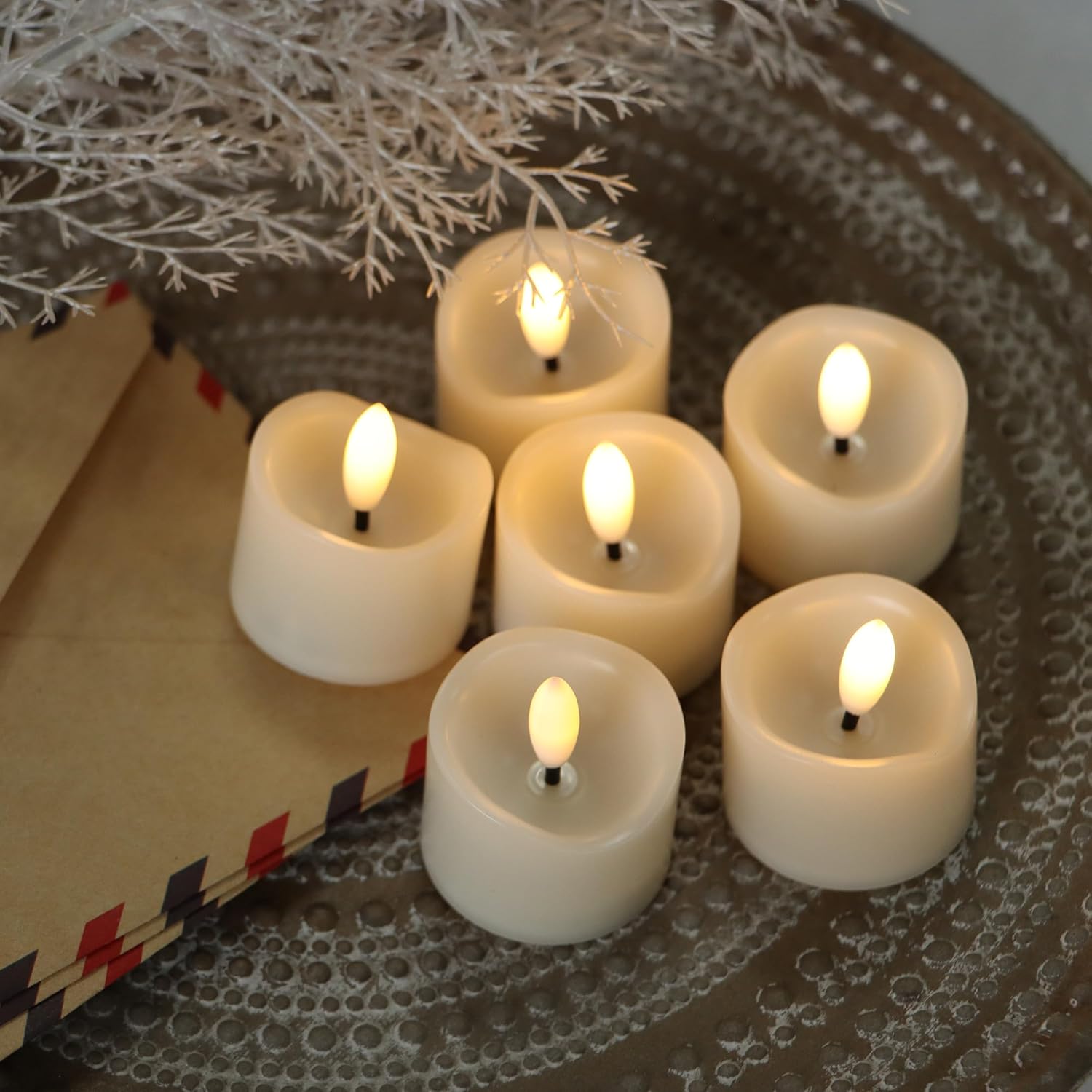 Battery Operated Flameless Votive Led Little Candle, Realistic Bright Flickering Electric Fake Night Tea Light Halloween Pumpkin Christmas Wedding Party Table Centerpieces Funeral Decorations 6 Pack