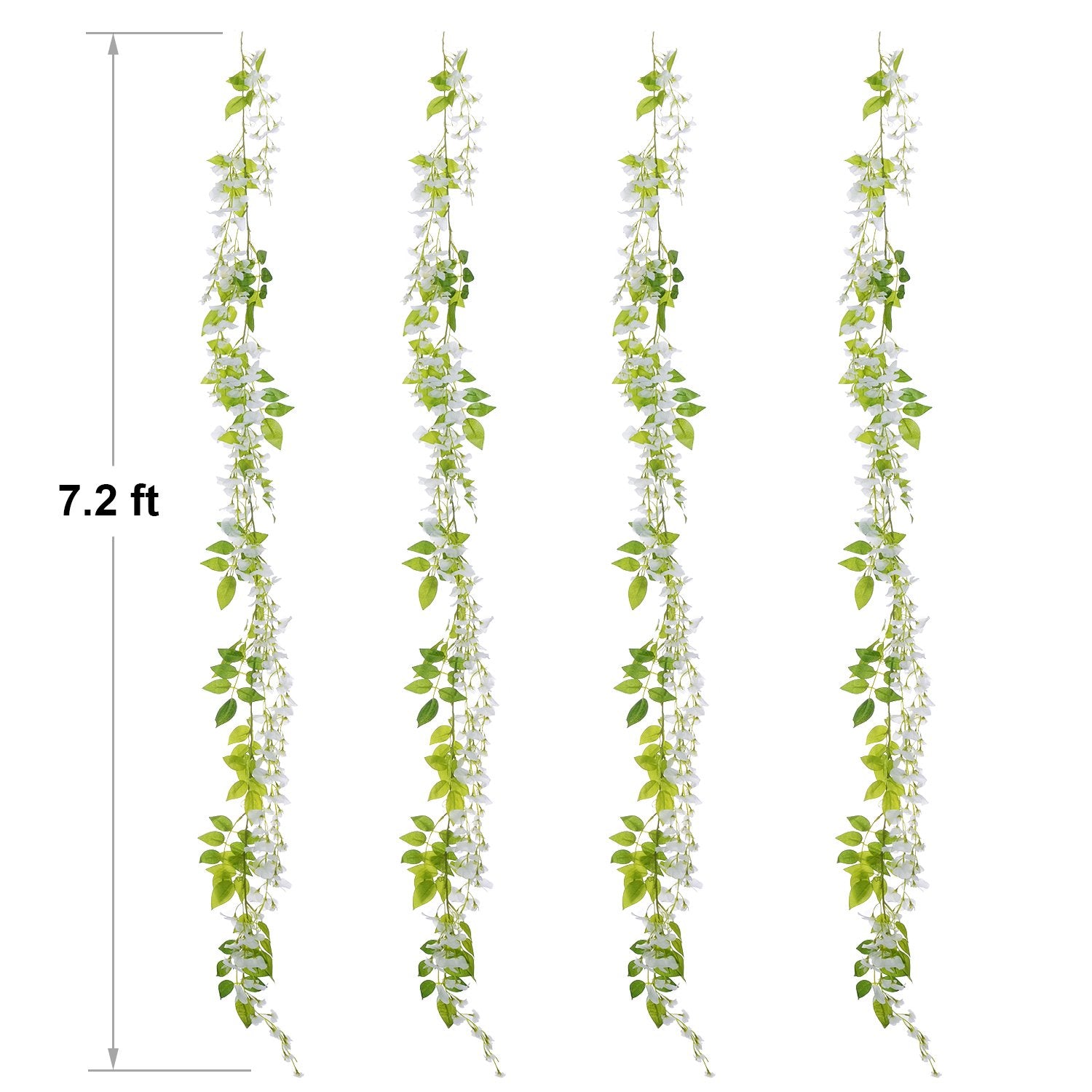 Wisteria Artificial Flowers Garland, 4Pcs Total 28.8Ft White Artificial Wisteria Vine Silk Hanging Flower For Home Garden Outdoor Ceremony Wedding Arch Floral Decor