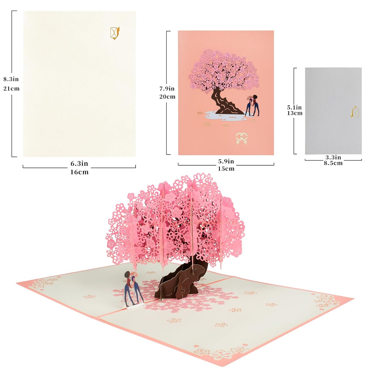 Couple Peach Blossoms For Lesbian Pop Up, Paper Flower Bouquet Greeting Card With Blank Note Card & Envelope, Gift For Celebrate Love, Birthday, Anniversary, Wedding, Engagement, Bridal Shower