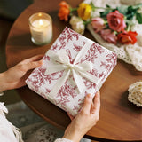 Vintage Floral Bow Wrapping Paper Roll, Mini Roll, Elegant Roses And Bows Design, Classic Red White Gift Wrap For Girls, Wedding, Birthday, Valentine'S Day, Christmas, 17 Inches X 16.4 Feet