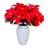 3 Pack Artificial Poinsettia Bushes – 9.8" Faux Red Poinsettia Bouquets With 7 Heads Each, Christmas Artificial Flowers For Holiday Tree, Table Centerpiece, Indoor Outdoor Décor, Diy Table Runner