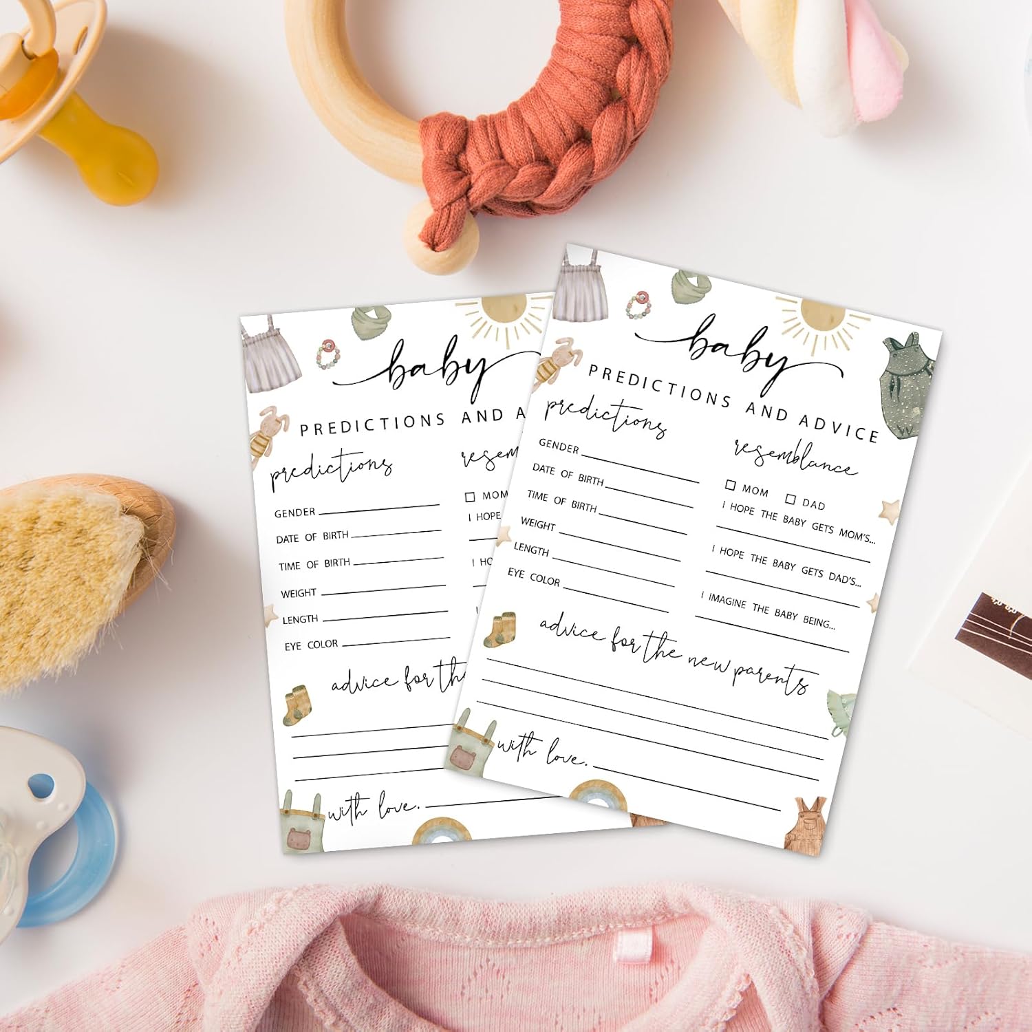 50Pcs Boho Baby Predictions & Advice Cards Baby Shower Party Game Activity Cards New Parent Message Advice Book For Gender Reveal Wishes For Baby, Advice For New Parents To Be