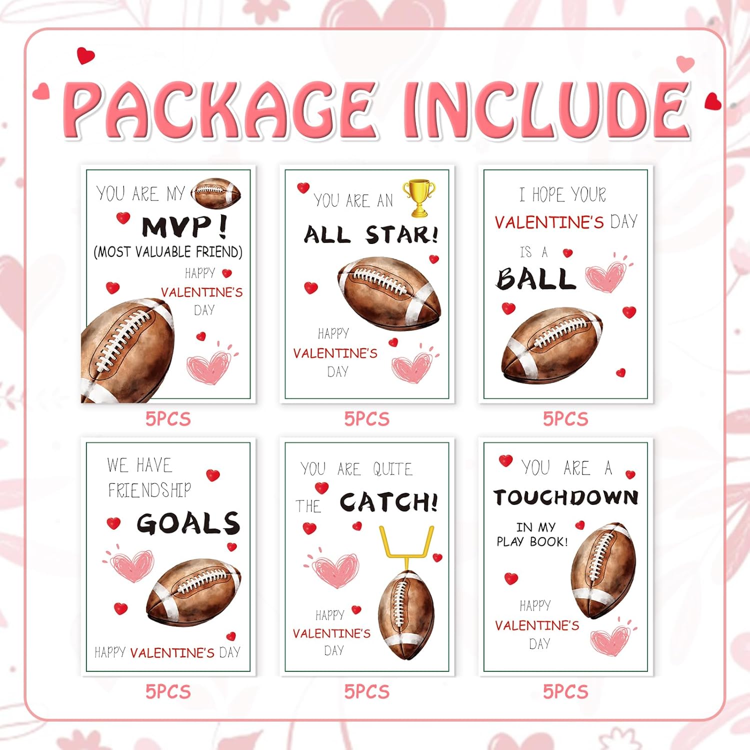 Valentines Day Football Cards 30 Pack Valentine'S Greeting Card Blank Classroom Exchange Party Favor
