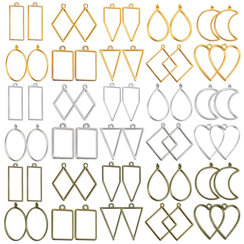 60Pcs Hollow Frame Pendants - Resin Craft Bezels Jewelry Molds For Necklaces And Earrings Making Supplies