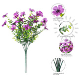 Artificial Flowers For Outdoor Indoor Garden Home Decoration, Faux Flower Daisy With Eucalyptus Leaves Fake Plants Greenery Boxwood Porch Patio, 12 Bundles (Purple)