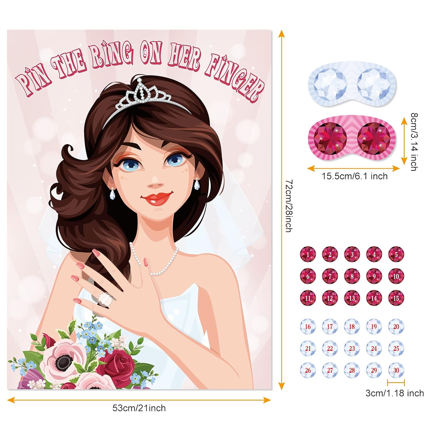 Pin The Ring On The Bride, Bridal Shower Hen Party Bachelorette Party Girls Game Bride To Be Pin Game Party Supplies