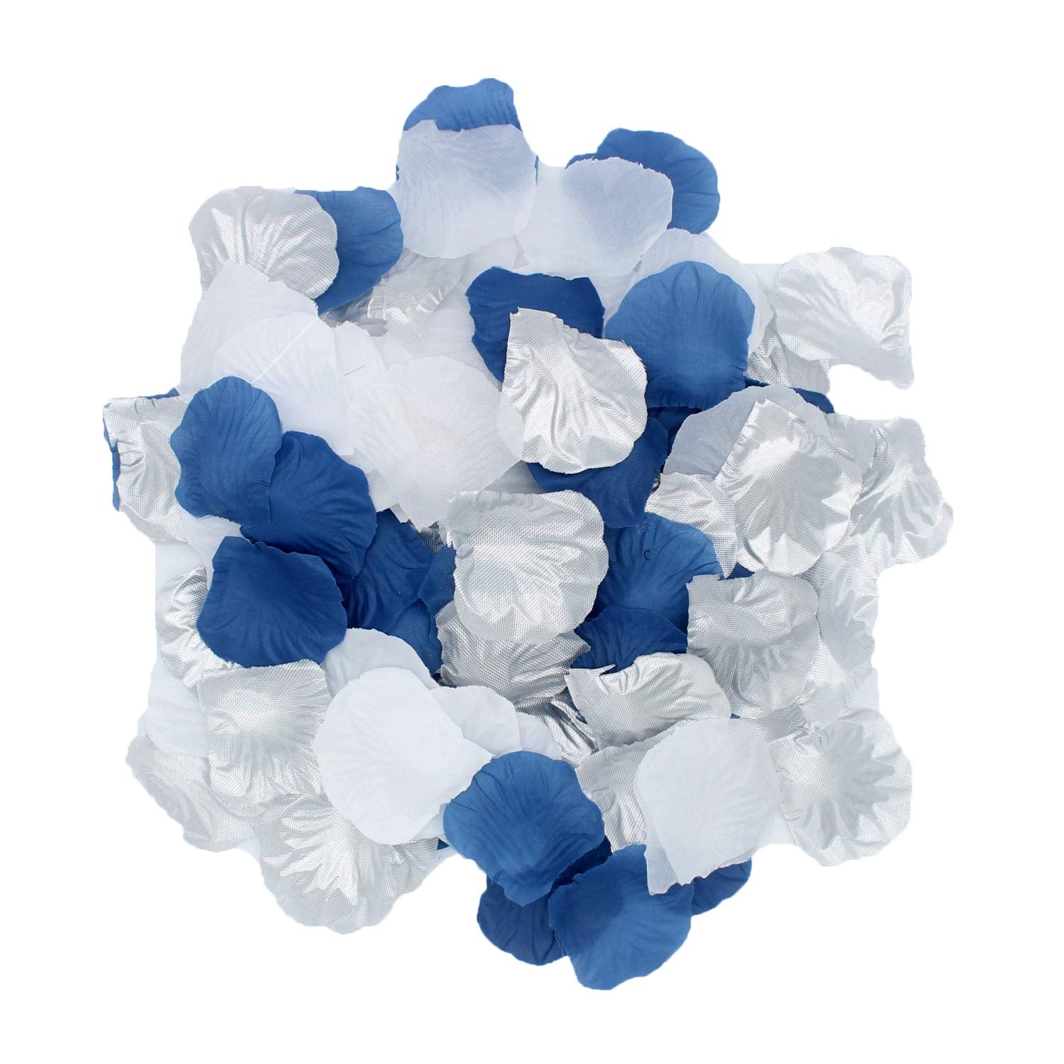 900Pcs Navy Blue Silver White Artificial Flowers Silk Rose Petals Flower Girl Scatter Petals For Wedding Bridal Shower Aisle Centerpieces Table Confetti Boy Baby Shower Graduation Party Decoration