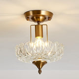 Vintage Gold Semi Flush Mount Ceiling Light Clear Glass Farmhouse Chandelier Fixture