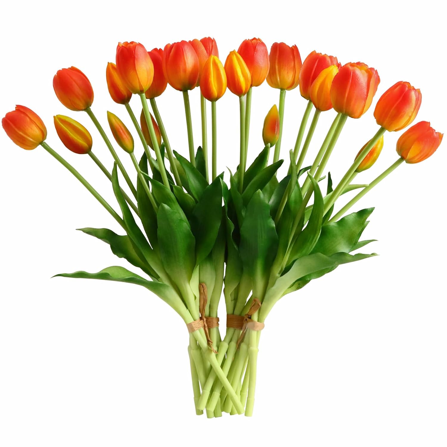 Artificial Flowers 20Pcs Fake Tulips Real Touch, Faux Latex Tulips Flowers With Gift Box Soft Faux Tulips Bouquets Arrangements For Party Wedding Home Room Decoration(Orange)