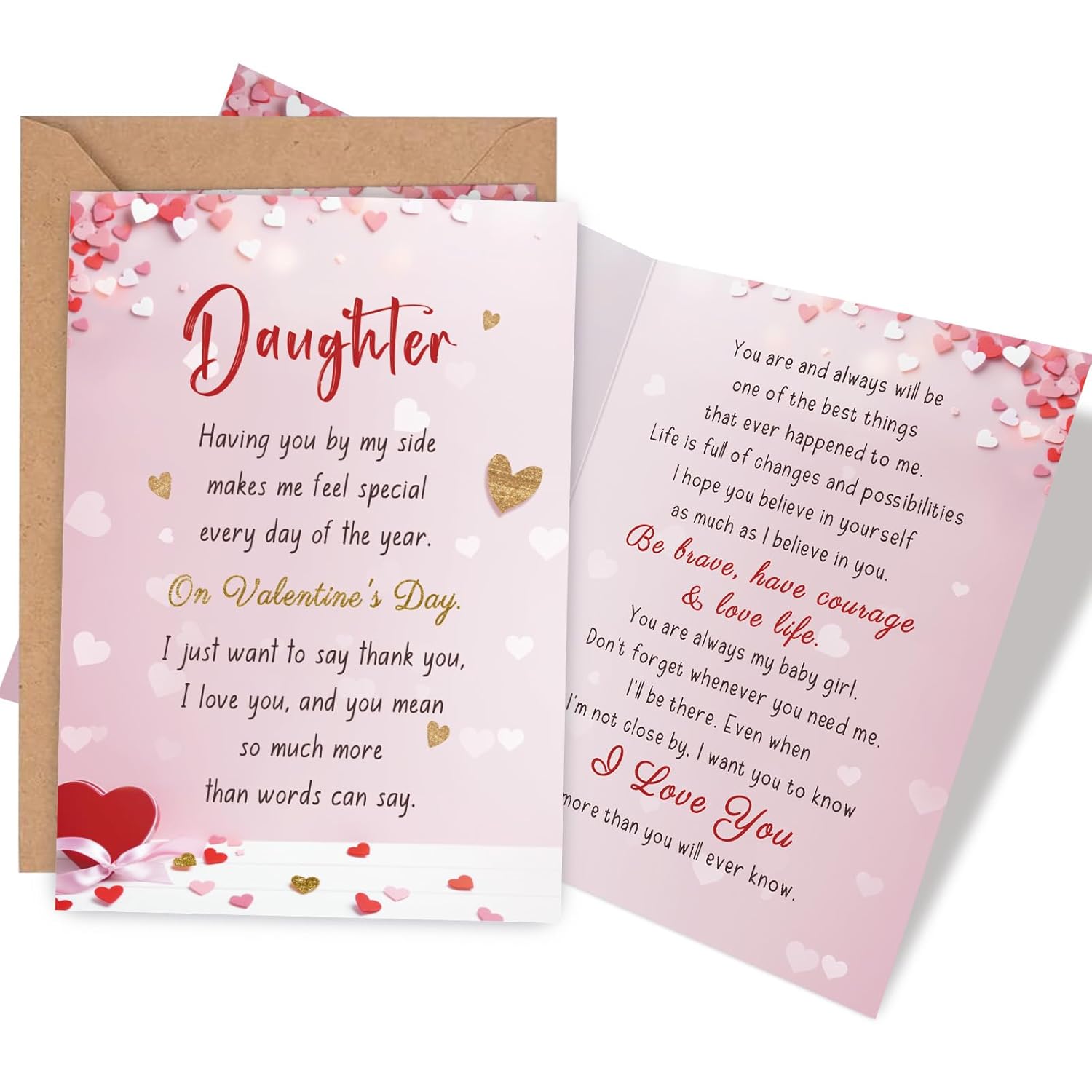 Sweet Valentine'S Day Card For Daughter, Poem Daughter Valentine Day Card From Mom Dad, Happy V-Day Cards Gift From Parents For Kid