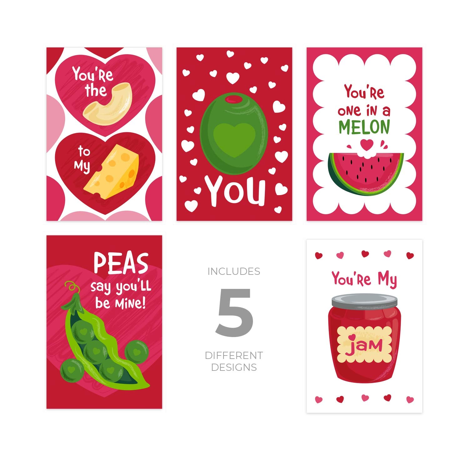 Valentine Food Pun Postcards / 25 Post Card Pack 4" X 6" / Adorable Illustrated Flat Cards For Your Loves