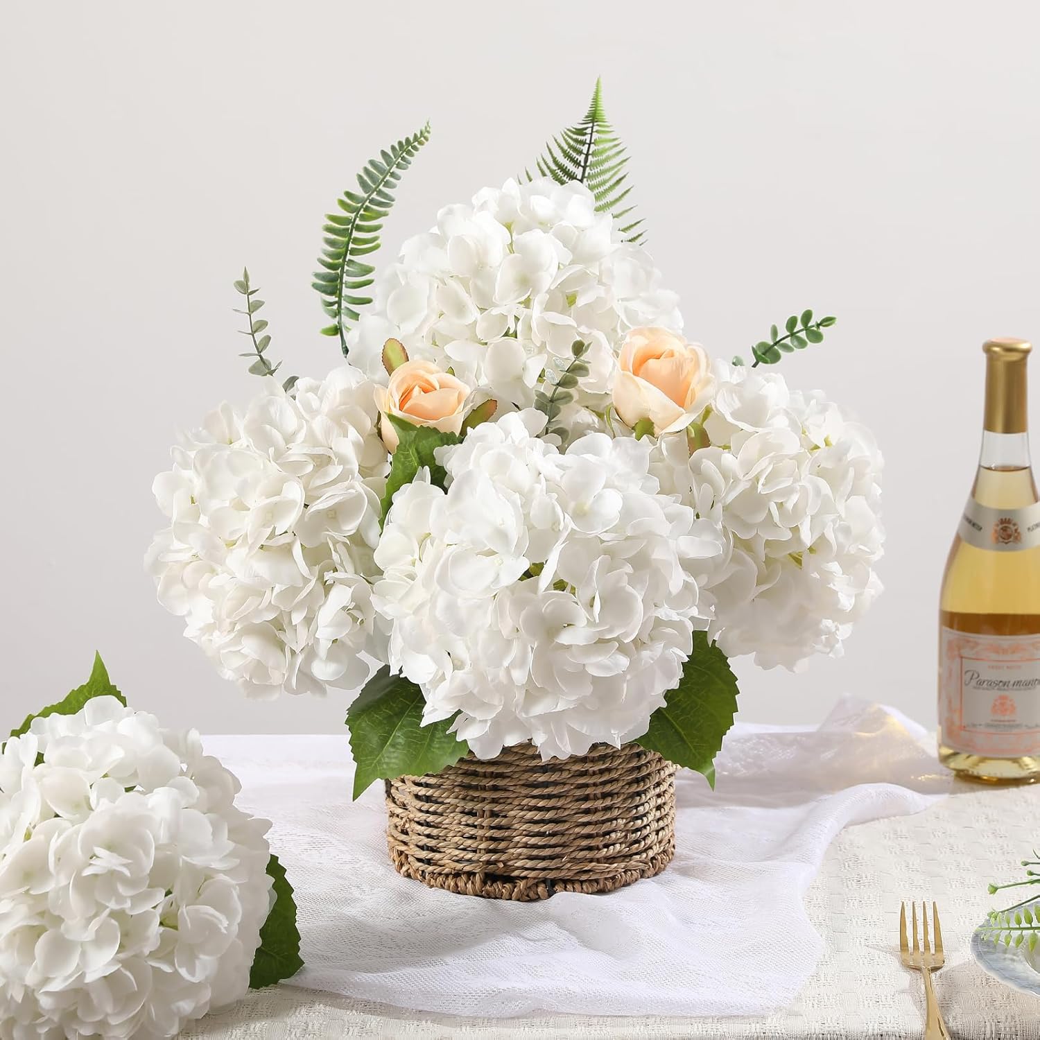 3 Pcs Real Touch Hydrangea Artificial Flowers 22.5" Lifelike Latex White Hydrangeas Fake Hydrangeas For Home Decor Party Wedding Bouquets Table Centerpieces Floral Arrangements Indoor Outdoor Decor