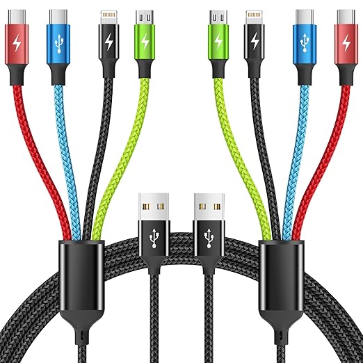 2 Pack 4 in 1 Multi Charging Cable 5FT Nylon Braided USB Charger Cord for iPhone Samsung USB C Micro USB