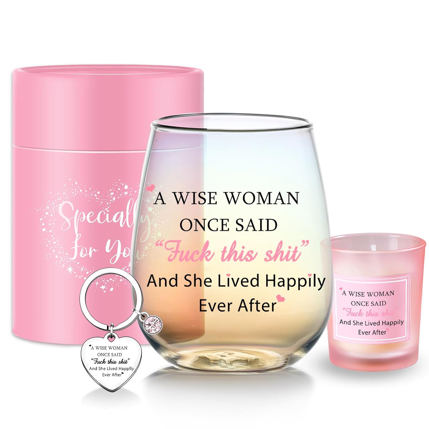 Stemless Glass Wine Glass, 16.2 Oz, Happy Woman Style, 480 Ml, Rectangular, Reusable, Home Use, Funny Gift For Women, Birthday, Christmas, Valentine'S Day, Mother'S Day, Women'S Day