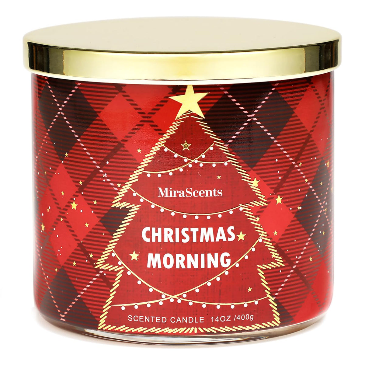 Christmas Scented Candle, Christmas Morning Scented Candle, 3 Wicks Large Candle Natural Soy Wax Candles, Red Xmas Tree Candles Gifts, 14Oz