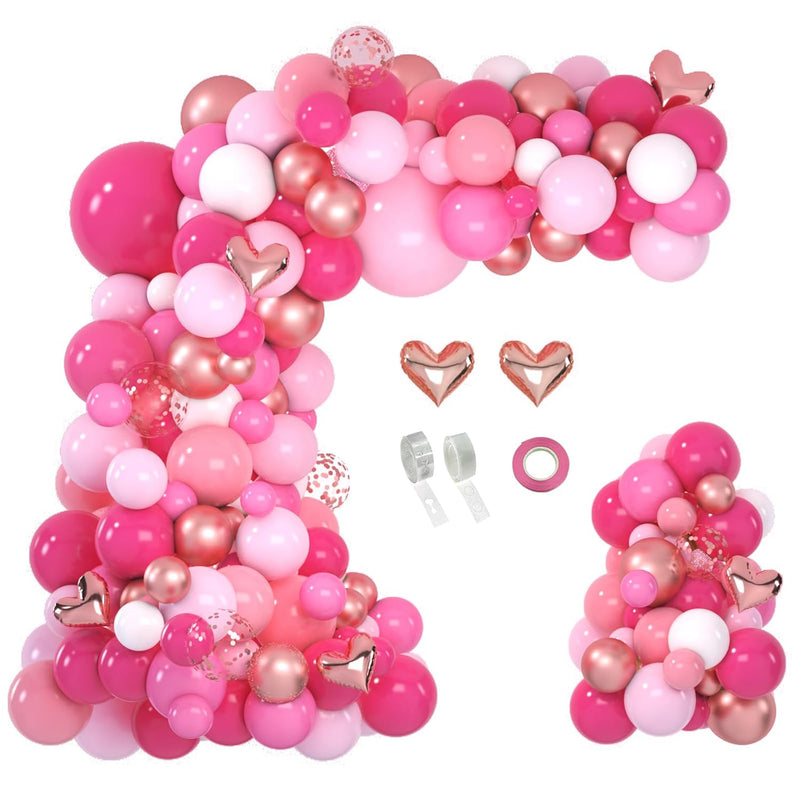 147Pcs Pink Balloon Garland Kit Hot Pink Rose Gold Balloons Arch For M