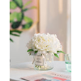 Fake Flowers In Vase For Table: White Artificial Peony With Glass Vase Led Light For Centerpieces Decor - Small Faux Arrangements Desk Vanity Bathroom Office Decoration
