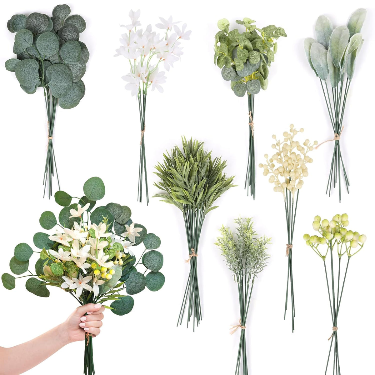 75Pcs Artificial Greenery Stems Box Set, Faux Flowers Bouquet With Stems Fake Plants For Diy Wedding Bouquet Floral Arrangement Spring Home Table Decoration