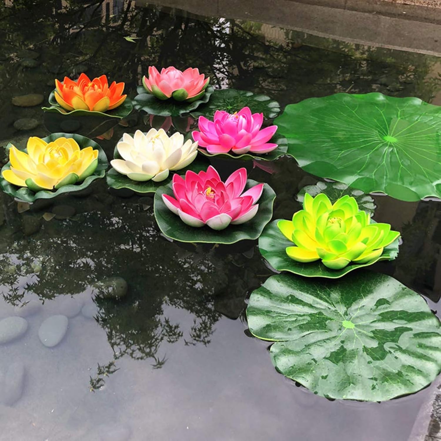 4Pcs Large Artificial Floating Lotus Flowers, Home Garden Pond Aquarium Wedding Decor (7Inch) (Purple)