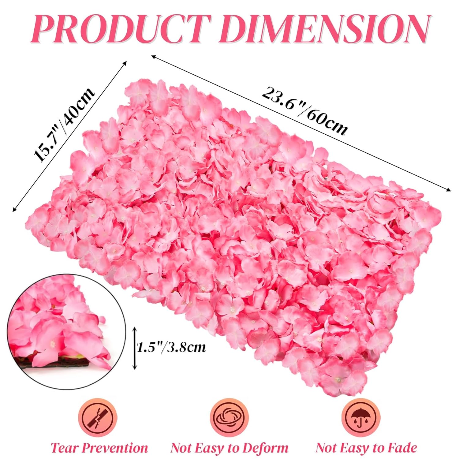 4 Pack 24"X16" Flower Wall Panel Set, Artificial Flower Backdrop, 3D Silk Pink Hydrangea Floral, Wall Decorative Faux Flower For Photo Centerpieces, Home Party Wedding Decoration