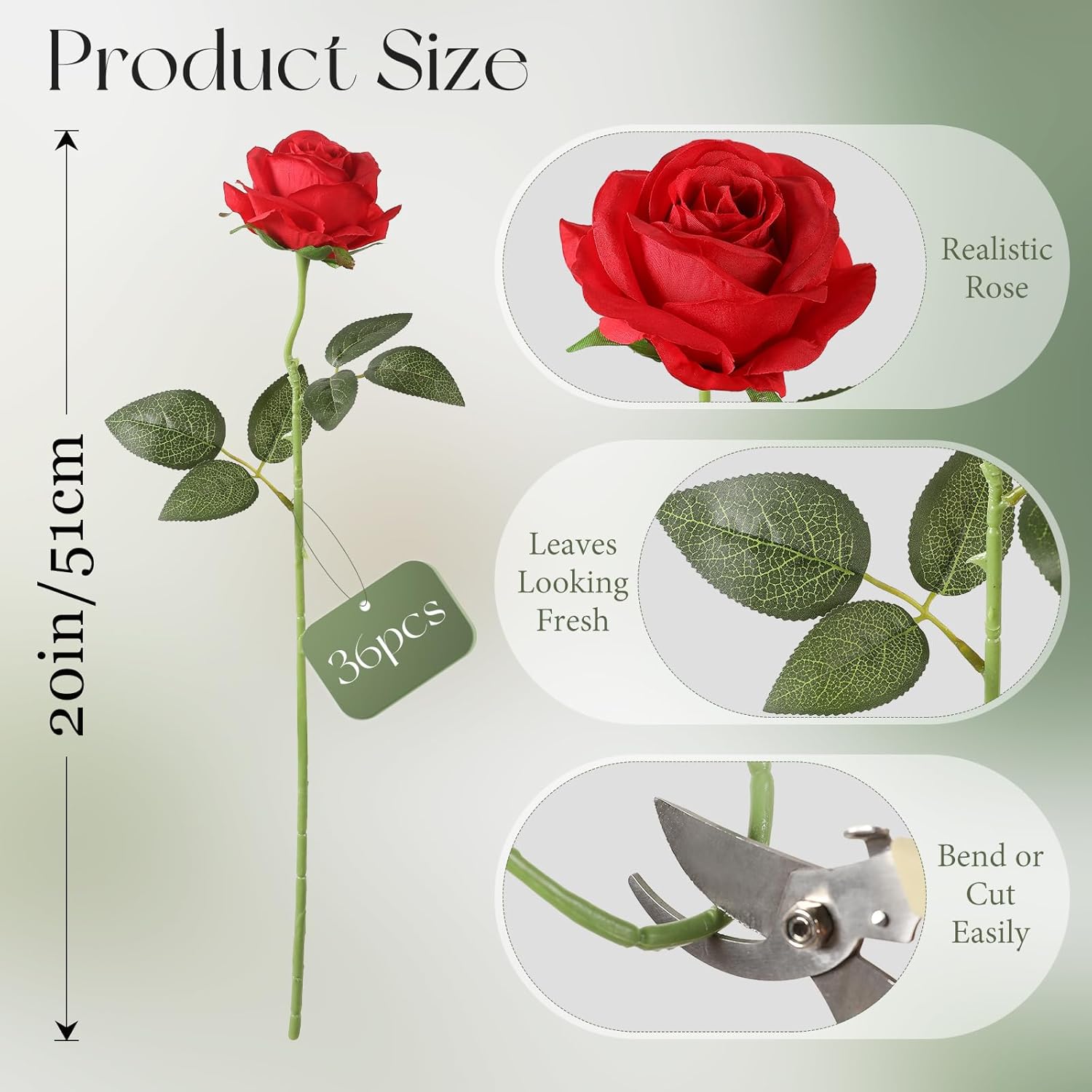 36 Pcs Roses Artificial Flowers In Bulk, Realistic Long Stem Fake Silk Roses For Party Home Wedding Centerpiece Office Diy Bouquets Decor?Red?