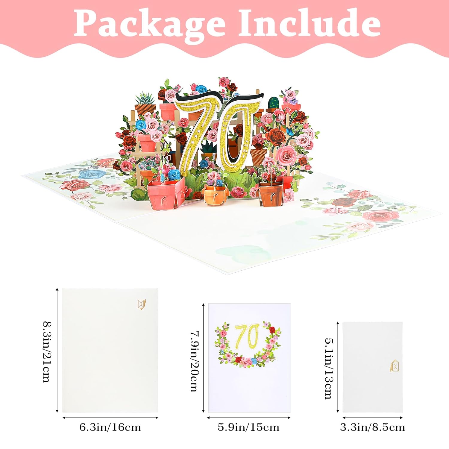 Happy 70Th Birthday Card, Flower 3D Pop Up Birth Day Cards For Women Birthday Gifts, 70Th Anniversary Card For Moms Wife Grandma Friends With Blank Note And Envelope