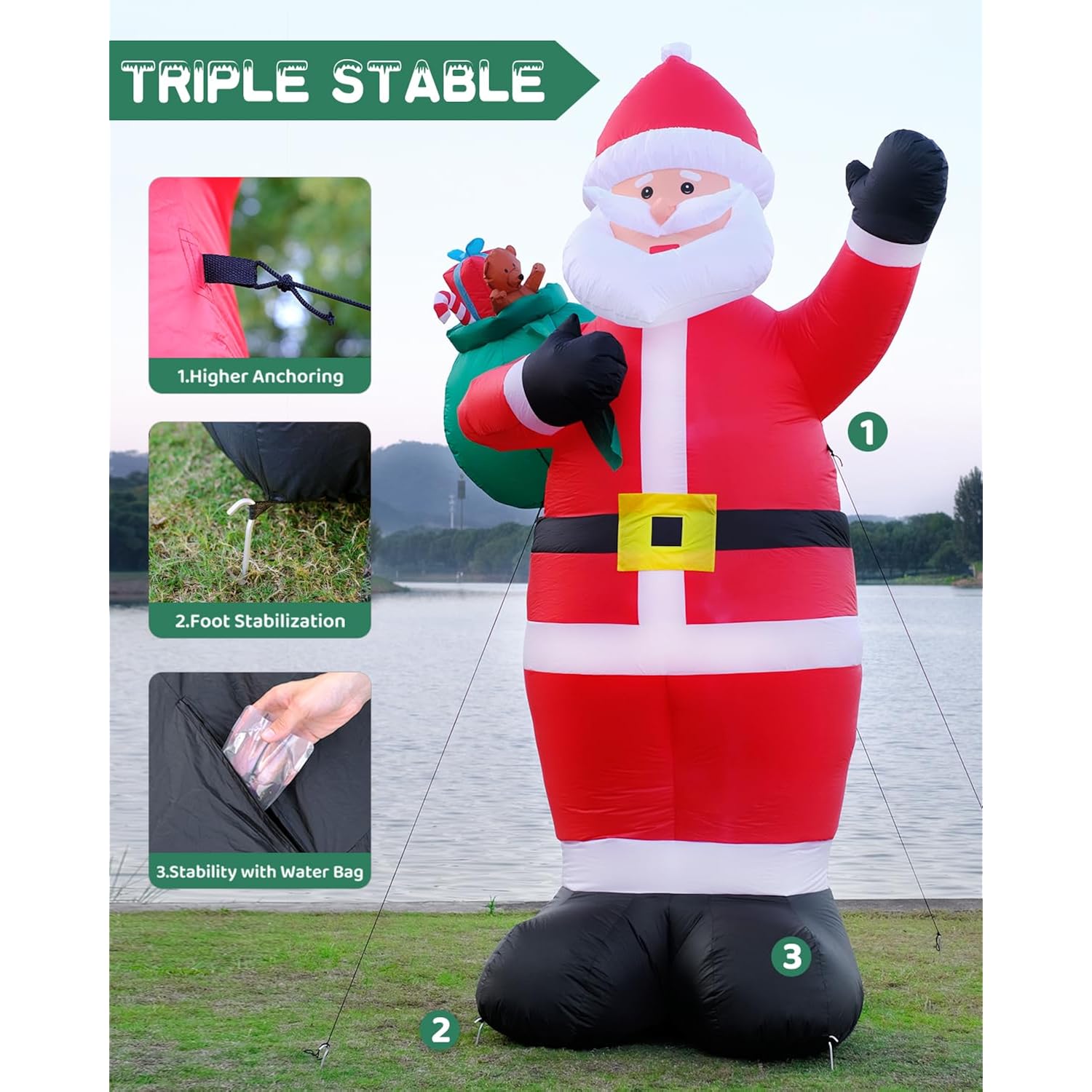 12Ft Giant Christmas Inflatables Outdoor Decorations - Led Lighted Blow Up Santa Claus With Gift For Yard, Garden & Lawn