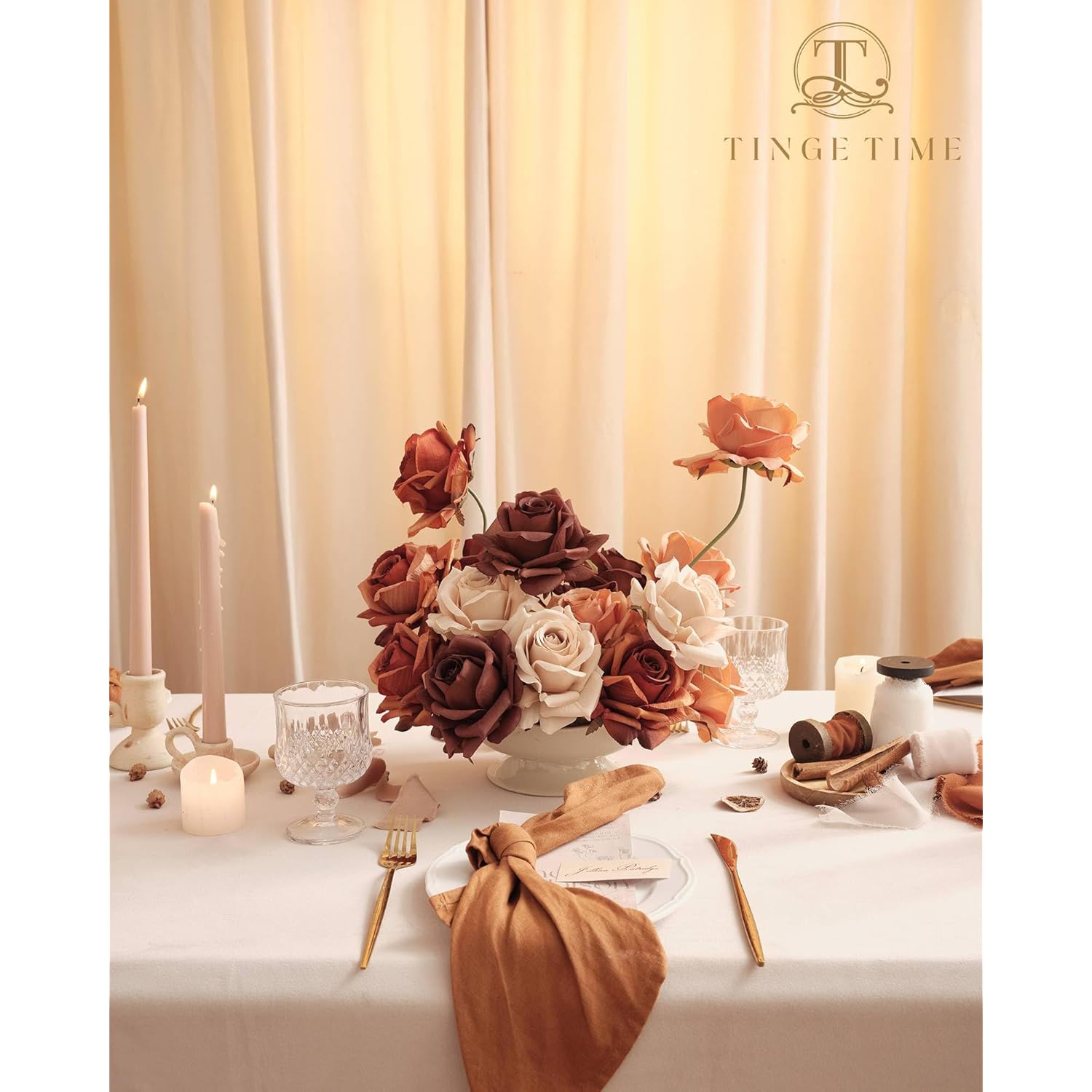 Artificial Flowers Combo Box Set 16Pcs Fake Rose Silk Flower With Stem For Diy Wedding Bouquets Centerpieces Baby Shower Party Home Fall Decoration (Gradient Burnt Orange)