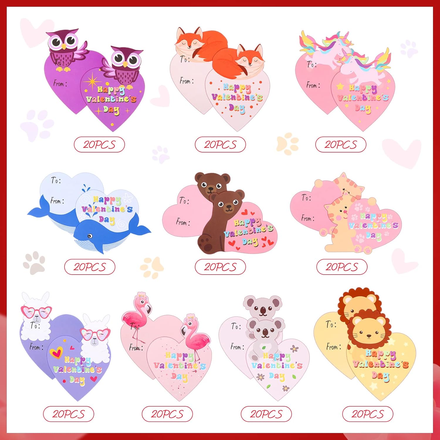 200 Pcs Mini Valentine'S Day Cards Assortment Bulk Classroom Exchange For Kids Greeting Animal Box Foldable Love Heart Greeting Cards With Envelopes And Stickers