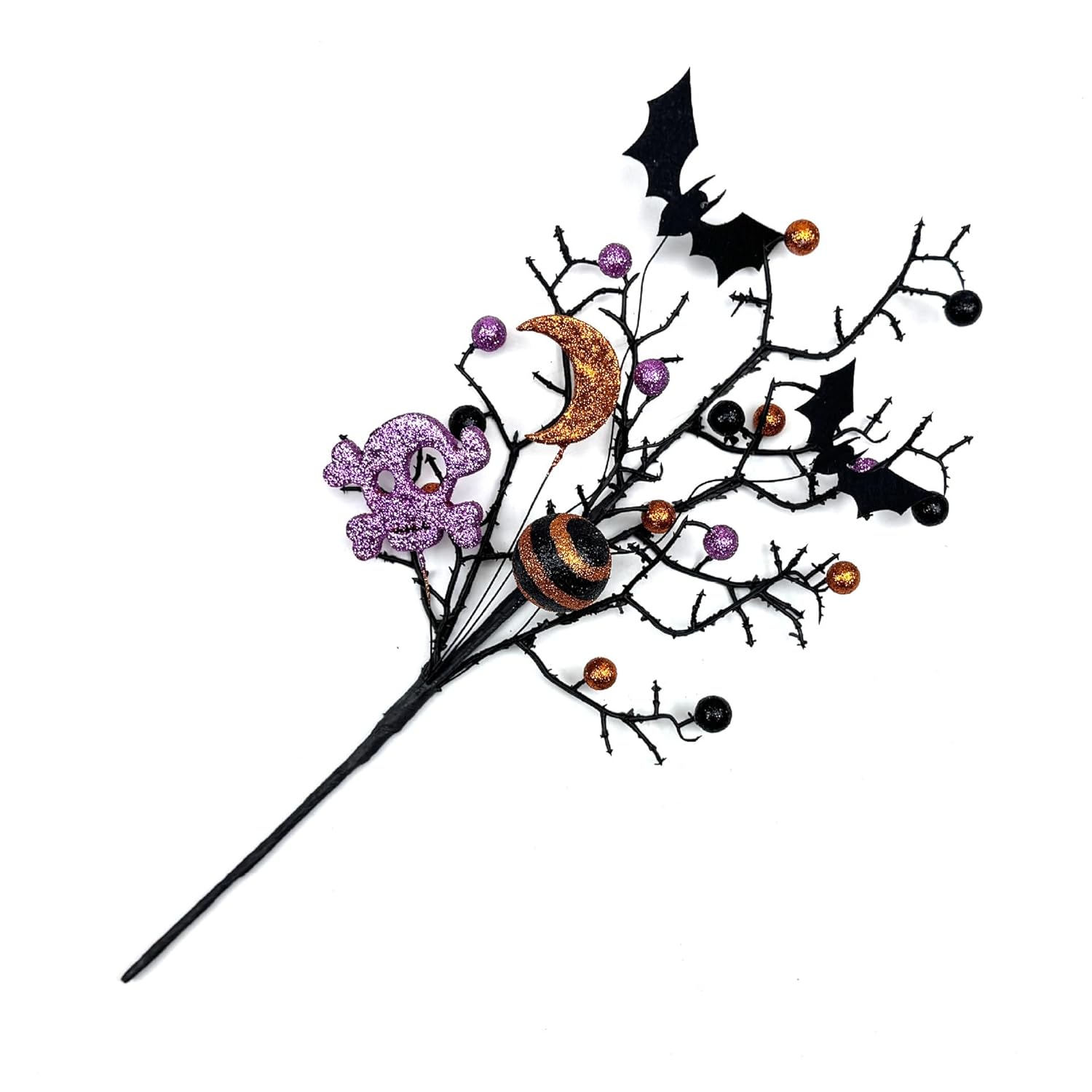 3 Pack Artificial Halloween Floral Picks Purple Orange Black Berry Stems Halloween Tree Branches With Glitter Ball For Halloween Party Flower Arrangement Centerpieces (Black)