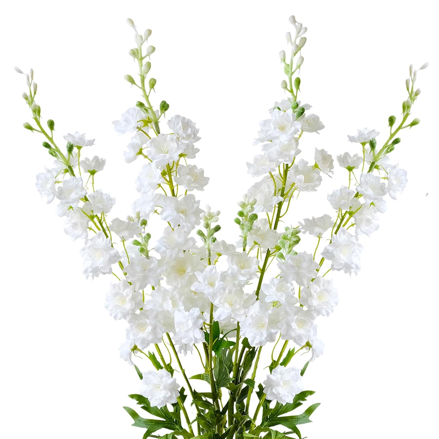 4Pcs 33.5'' White Delphinium Artificial Flower Faux Larkspur Long Stem Fake Floral Silk Bouquets Plant For Tall Floor Vase Spring Home Kitchen Wedding Outdoor Indoor Decoration