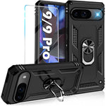 Pixel 9/9 Pro Case, Screen Protector, Rugged, Shockproof, Kickstand, Black