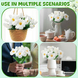 16 Pcs Artificial Tulips Flowers White Pu Realistic Faux Tulip Stems 12 Buds & 4 Full Blooms Fake Flowers For Home Table Wedding Spring Easter Decor