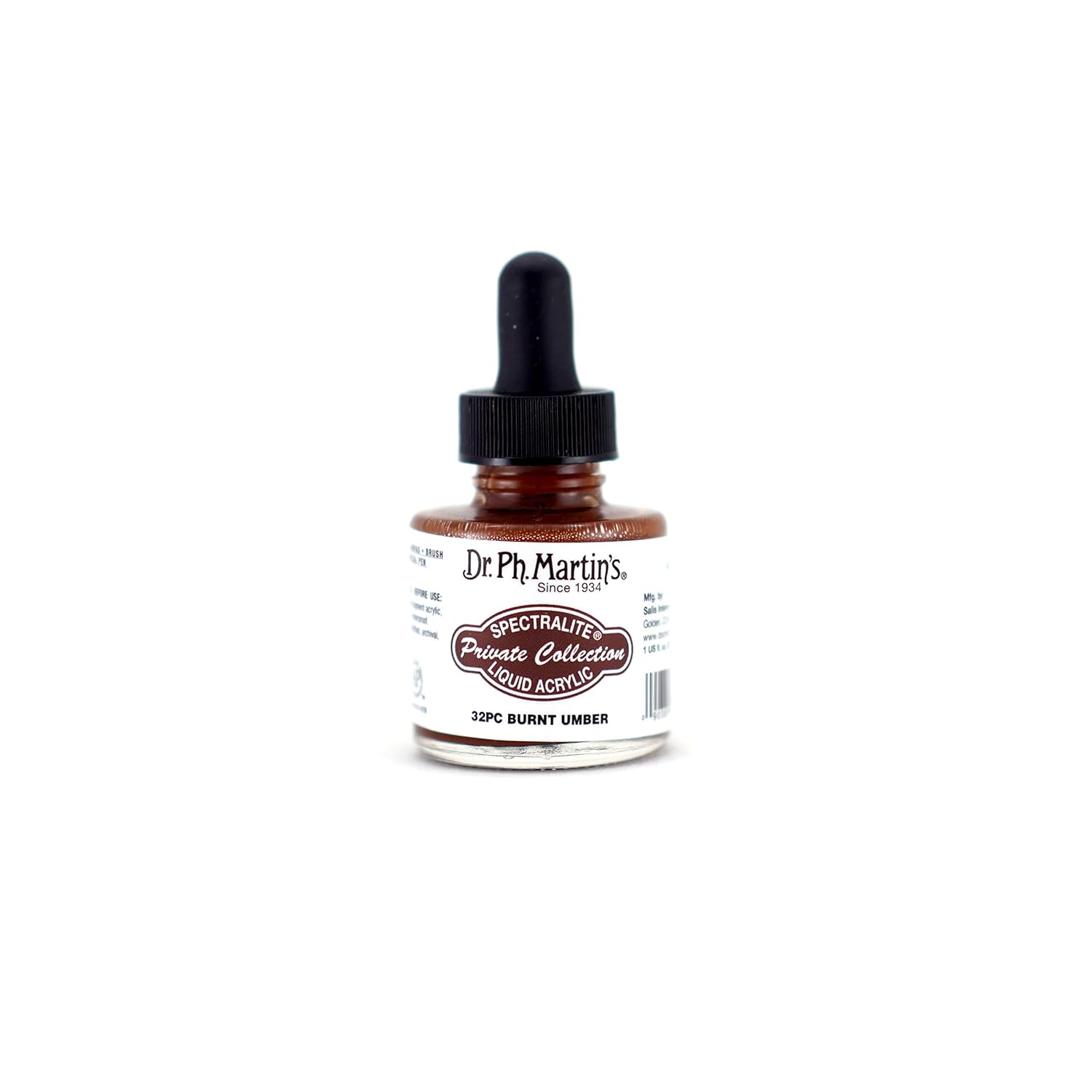 Dr. Ph. Martin's Spectralite Private Collection Liquid Acrylics (32PC) Arcylic Paint Bottle, 1.0 oz, Burnt Umber