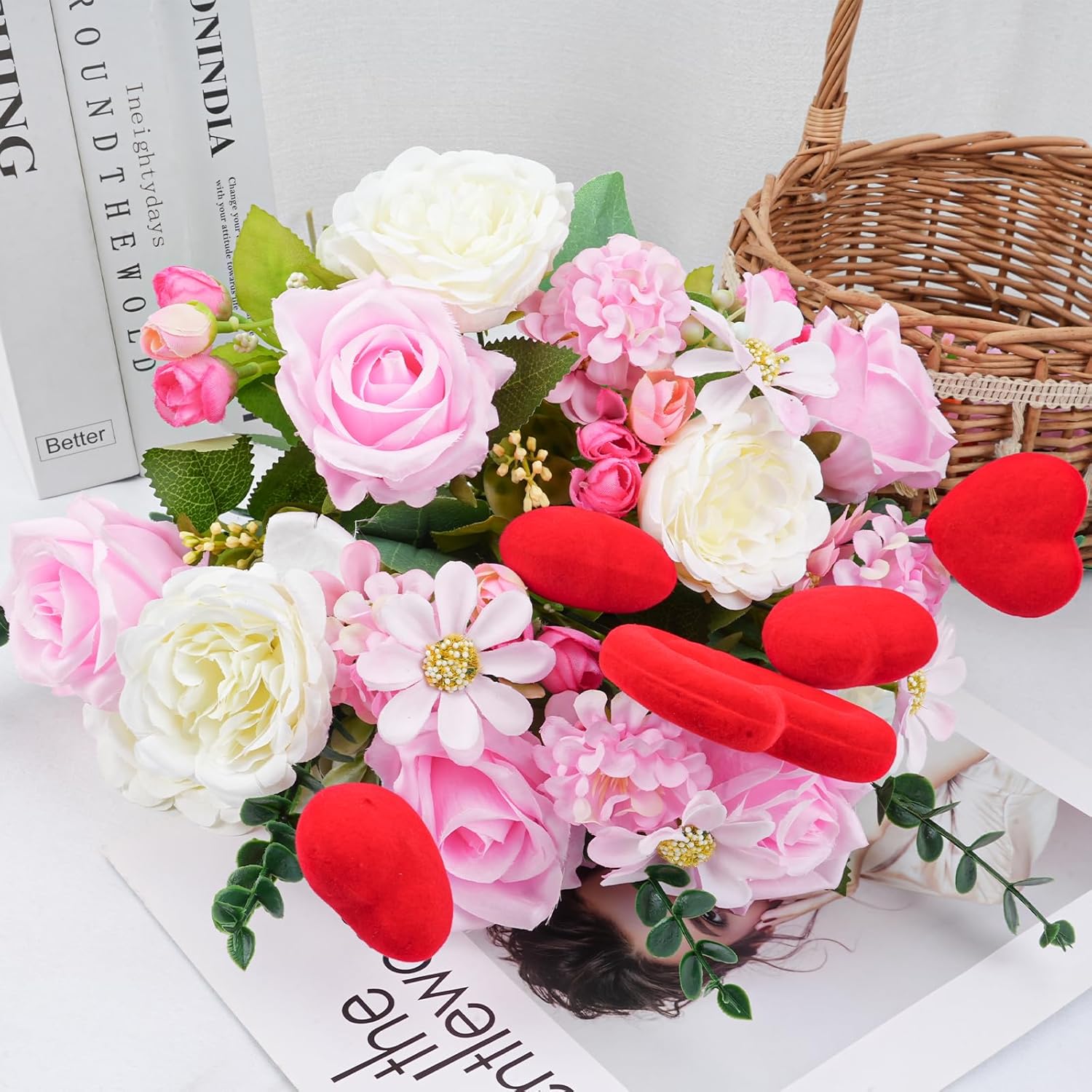 Valentines Day Floral Decorations Valentines Day Flowers Spring Artificial Red Pink Valentine Flowers Fake Silk Rose Bouquets For Home Table Vase Kitchen Wedding Party Decor