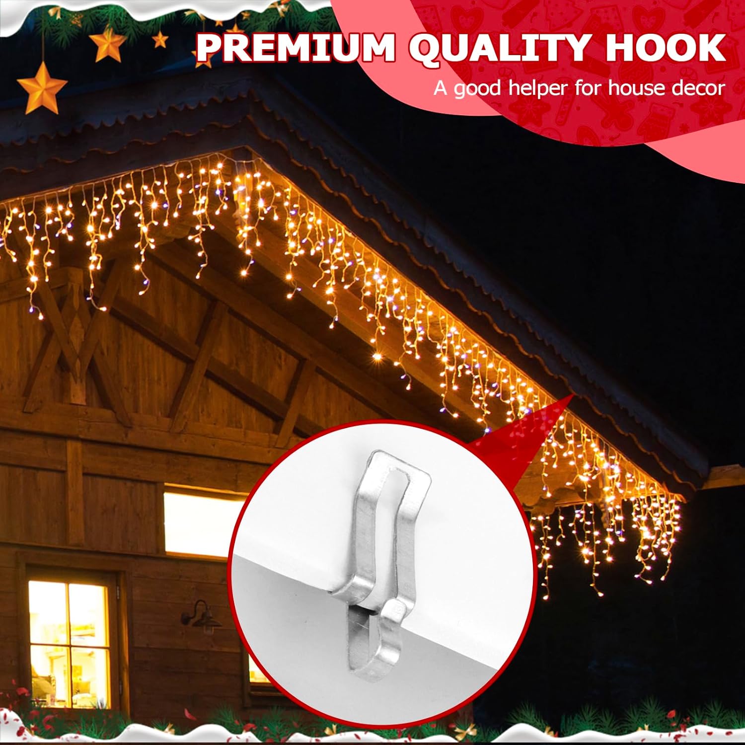 Christmas Lights Clips Metal Christmas Lights Gutter Hooks Outdoor Seasonal Gutter Clips For Shingles Roof Holiday Decoration (50 Pcs)