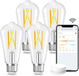 E26 Smart Edison Bulbs 4 Pack ST19 ST58 WiFi Tunable White 2700K-6500K Vintage LED 60W Equivalent Alexa Google Compatible