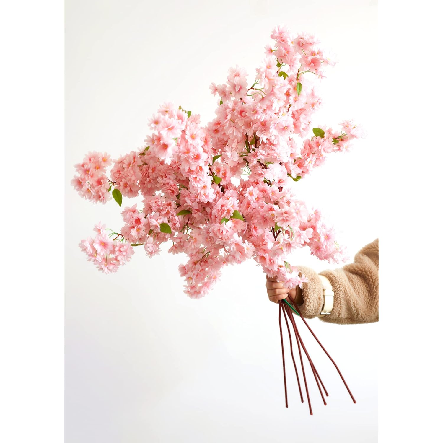 6Pcs Cherry Blossom Branches, Artificial Fake Flowers Stems Silk Tall Flower Arrangement Cherry Blossom Decor For Home Wedding Centerpieces Decoration(Pink)